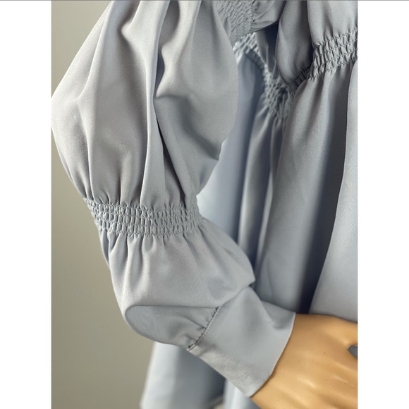 Ruffle Long Sleeve Asymmetrical Oversized Button-up Blouse - Picture 4 of 11